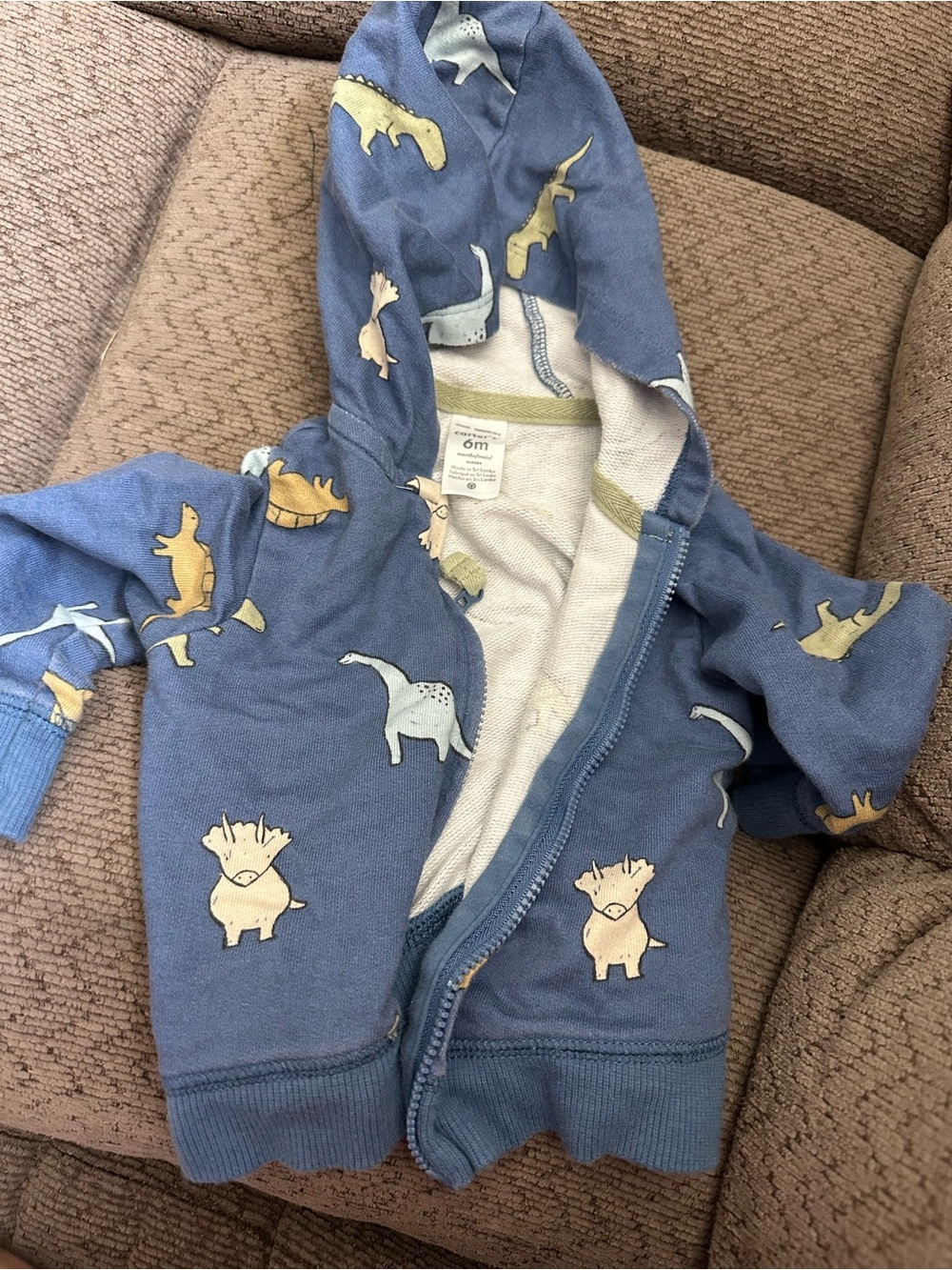 Carter's Blue Dinosaur Hooded Zip Jacket with Cream & Yellow Accents